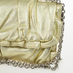 Pre Owned Dolce and Gabbana Gold Pleated Leather Miss Buttercup Clutch