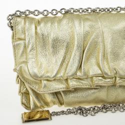 Pre Owned Dolce and Gabbana Gold Pleated Leather Miss Buttercup Clutch