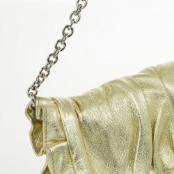 Pre Owned Dolce and Gabbana Gold Pleated Leather Miss Buttercup Clutch