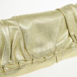 Pre Owned Dolce and Gabbana Gold Pleated Leather Miss Buttercup Clutch