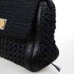Pre Owned Dolce and Gabbana Black Woven Raffia Miss Sicily Top Handle