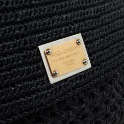 Pre Owned Dolce and Gabbana Black Woven Raffia Miss Sicily Top Handle