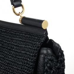 Pre Owned Dolce and Gabbana Black Woven Raffia Miss Sicily Top Handle