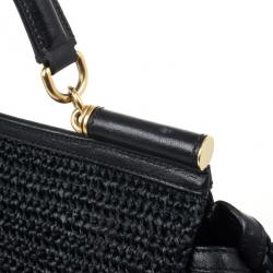 Pre Owned Dolce and Gabbana Black Woven Raffia Miss Sicily Top Handle