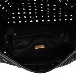 Pre Owned Dolce and Gabbana Black Woven Raffia Miss Sicily Top Handle