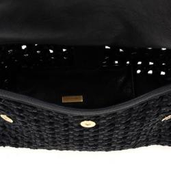 Pre Owned Dolce and Gabbana Black Woven Raffia Miss Sicily Top Handle