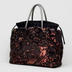 مملوكة مسبقًا Dolce and Gabbana Bronze and Black Sequin Drawstring Tote