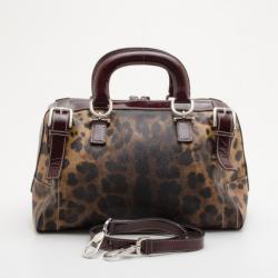 Dolce and Gabanna Leopard Satin 'Miss Easy Way' Mini Boston Bag