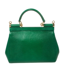 مملوكة مسبقًا حقيبة دولتشي أند غابانا ميس سيسيلي صغيرة يد علوية جلد مطبوع نقشة السحلية أخضر