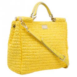 Pre Owned حقيبة يد توت دولتشي أند غابانا ميس سيسيلي مجدولة رافية صفراء