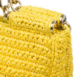 Pre Owned حقيبة يد توت دولتشي أند غابانا ميس سيسيلي مجدولة رافية صفراء