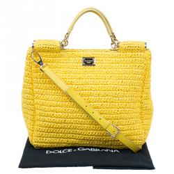 Pre Owned حقيبة يد توت دولتشي أند غابانا ميس سيسيلي مجدولة رافية صفراء