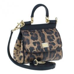 Pre Owned Dolce and Gabbana Leopard Print Leather Mini Sicily Bag