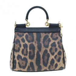 Pre Owned Dolce and Gabbana Leopard Print Leather Mini Sicily Bag