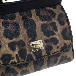 Pre Owned Dolce and Gabbana Leopard Print Leather Mini Sicily Bag