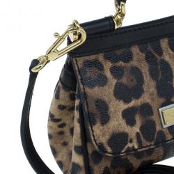 Pre Owned Dolce and Gabbana Leopard Print Leather Mini Sicily Bag
