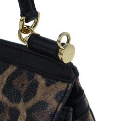 Pre Owned Dolce and Gabbana Leopard Print Leather Mini Sicily Bag