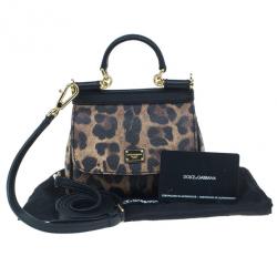 Pre Owned Dolce and Gabbana Leopard Print Leather Mini Sicily Bag