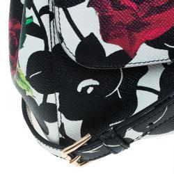 مملوكة مسبقًا Dolce and Gabbana Black/White Leather Medium Rose Print Miss Sicily Tote