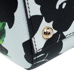 مملوكة مسبقًا Dolce and Gabbana Black/White Leather Medium Rose Print Miss Sicily Tote
