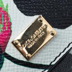 مملوكة مسبقًا Dolce and Gabbana Black/White Leather Medium Rose Print Miss Sicily Tote