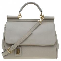 Pre Owned Dolce and Gabbana Beige Leather Large Miss Sicily Tote