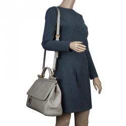 Pre Owned Dolce and Gabbana Beige Leather Large Miss Sicily Tote