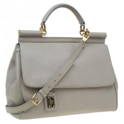 Pre Owned Dolce and Gabbana Beige Leather Large Miss Sicily Tote