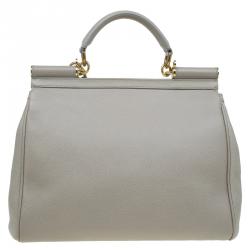 Pre Owned Dolce and Gabbana Beige Leather Large Miss Sicily Tote