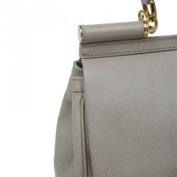 Pre Owned Dolce and Gabbana Beige Leather Large Miss Sicily Tote