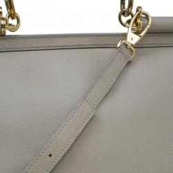 Pre Owned Dolce and Gabbana Beige Leather Large Miss Sicily Tote