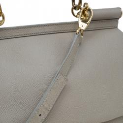 Pre Owned Dolce and Gabbana Beige Leather Large Miss Sicily Tote