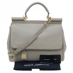 Pre Owned Dolce and Gabbana Beige Leather Large Miss Sicily Tote