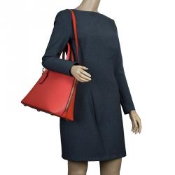 Pre Owned Dolce and Gabbana Orange Textured Leather Large Megan Dome Satchel