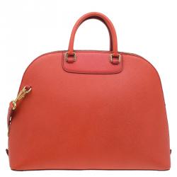 Pre Owned Dolce and Gabbana Orange Textured Leather Large Megan Dome Satchel