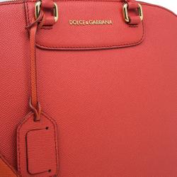 Pre Owned Dolce and Gabbana Orange Textured Leather Large Megan Dome Satchel