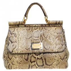 Pre Owned Dolce and Gabbana Yellow Python Medium Miss Sicily Top Handle Bag