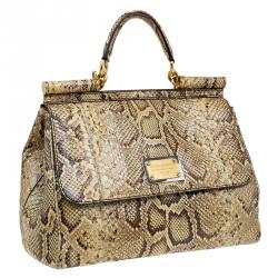Pre Owned Dolce and Gabbana Yellow Python Medium Miss Sicily Top Handle Bag