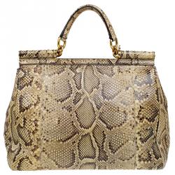 Pre Owned Dolce and Gabbana Yellow Python Medium Miss Sicily Top Handle Bag