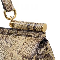 Pre Owned Dolce and Gabbana Yellow Python Medium Miss Sicily Top Handle Bag
