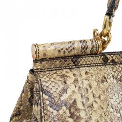 Pre Owned Dolce and Gabbana Yellow Python Medium Miss Sicily Top Handle Bag