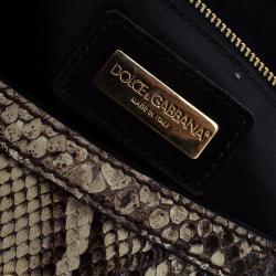 Pre Owned Dolce and Gabbana Yellow Python Medium Miss Sicily Top Handle Bag