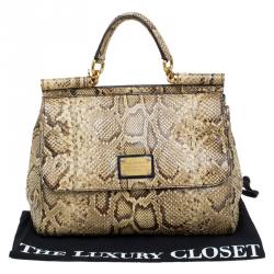 Pre Owned Dolce and Gabbana Yellow Python Medium Miss Sicily Top Handle Bag