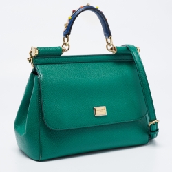 Pre Owned Dolce & Gabbana Green Leather Medium Miss Sicily Top Handle Bag