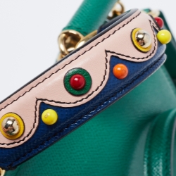 Pre Owned Dolce & Gabbana Green Leather Medium Miss Sicily Top Handle Bag