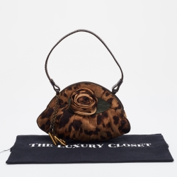 Pre Owned Dolce & Gabbana Dark Brown Leopard Print Fabric Baguette