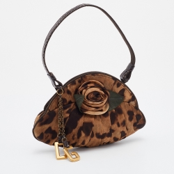 Pre Owned Dolce & Gabbana Dark Brown Leopard Print Fabric Baguette