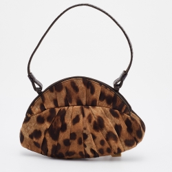 Pre Owned Dolce & Gabbana Dark Brown Leopard Print Fabric Baguette