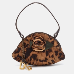 Pre Owned Dolce & Gabbana Dark Brown Leopard Print Fabric Baguette