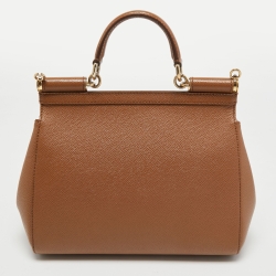 Pre Owned Dolce & Gabbana Brown Leather Medium Miss Sicily Top Handle Bag